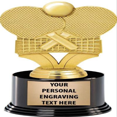 Crown Awards Table Tennis Trophies with Custom Engraving, 7.25" Personalized Ping Pong Paddles with Net Trophy On Deluxe Round Base 10 Pack