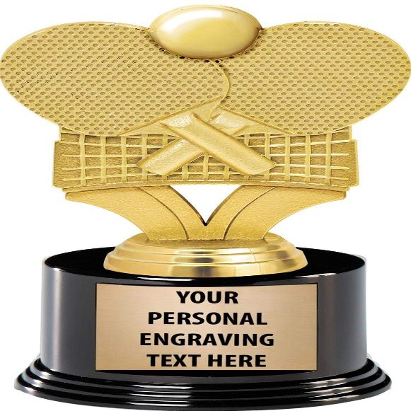 Crown Awards Table Tennis Trophies with Custom Engraving, 7.25" Personalized Ping Pong Paddles with Net Trophy On Deluxe Round Base 10 Pack