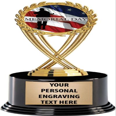 Crown Awards Memorial Day Trophies with Custom Engraving, 7.25" Personalized Patriotic Memorial Day Trophy On Deluxe Round Base 10 Pack Prime