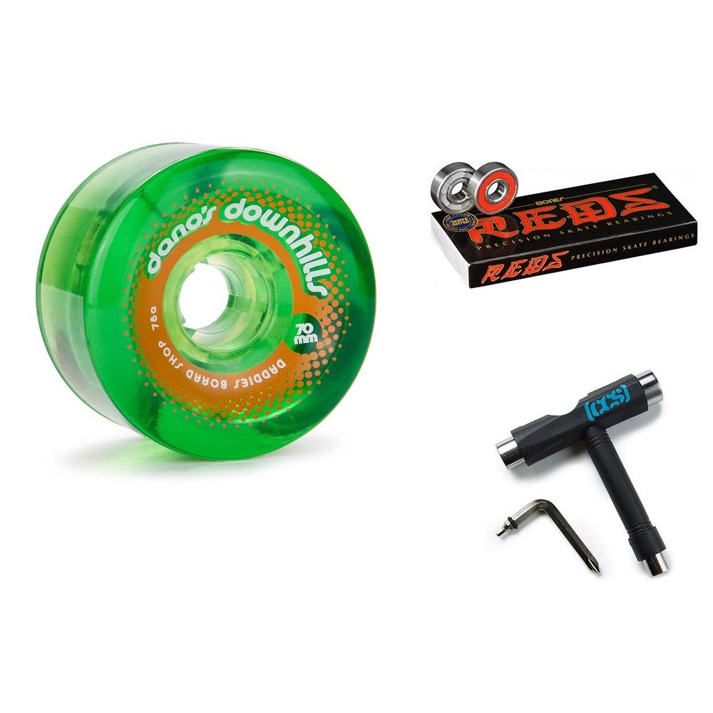 Daddies Board Shop Dano's Downhills Longboard Wheels 70mm 78a Green with Bones Reds Bearings and CCS Skate Tool