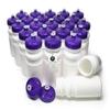 Rolling Sands Reusable Bulk Water Bottles 24 Pack - 20 Oz Sports Water Bottles, USA Made, BPA-Free, Wide Mouth for Easy Cleaning, Dishwasher Safe, Break Resistant - White Bottle/Purple Lid view 1
