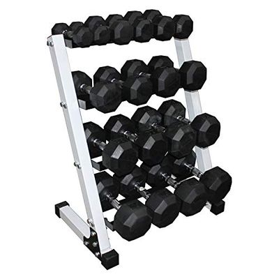 Ader Octagon Deluxe Professional Rubber Dumbbell5,10,15,20,25 LBs Set w/ 4 Tier 24" Rack