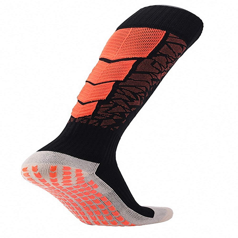 PreSox Unisex Sports Thicken Cushion Knee High Socks with Rubber Dots for Baseball/Soccer/Futbol Shinguards (BLK ORG)