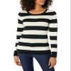 Amazon Essentials Women's Long-Sleeve Lightweight Crewneck Sweater (Available in Plus Size), Black Oatmeal Heather Rugby Stripe, Large view 1