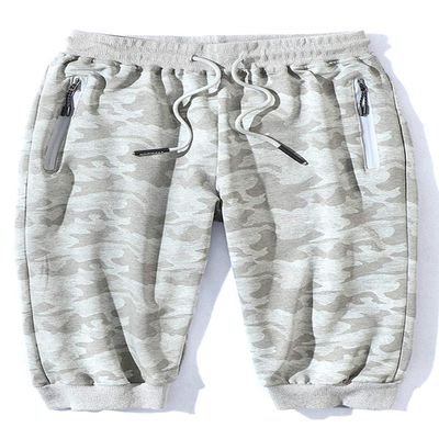 Mr.Stream Men's Lounge Printed Capri 3/4 Cropped Camouflage Cotton Casual Board Basketball Shorts L Gray