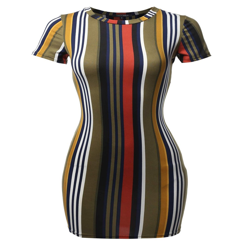 Casucal Printed Sexy Body-con Mini Dress - Made in USA Olive Mustard S