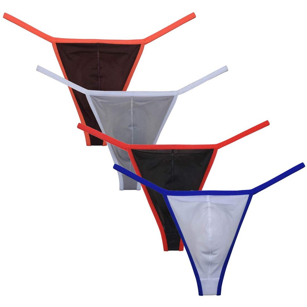 OROCOJUCO 4-Pack Men Pouch Border Thong Comfy T-Back Underwear Mini Briefs Bikini G-string String Tangas M
