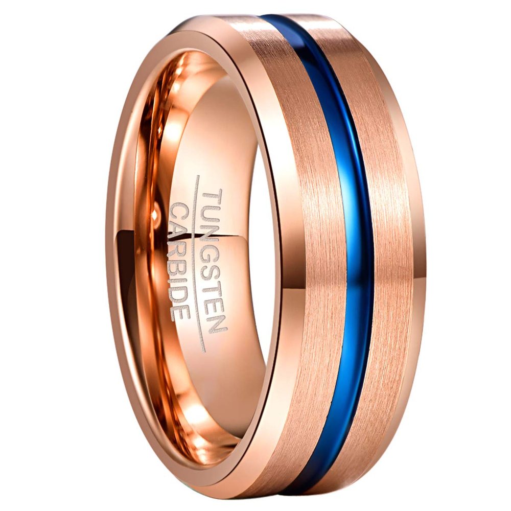 NUNCAD Rings in Tungsten Carbide for Men Beveled Edges Brushed Finish Size 12