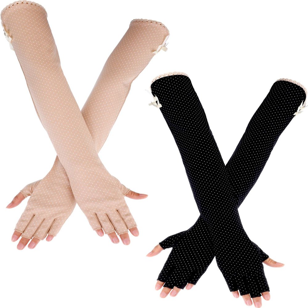 Chuangdi 2 Pairs Women UV Sun Protection Driving Gloves Touchscreen Arm Sun Block Gloves for Outdoor Sports Summer Supplies