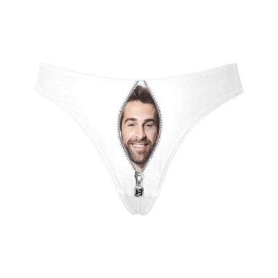 Custom Personalized Photo Printed Face Husband Boyfriend Face White Novelty Women's Thong G-Strings Briefs Shorts XXL