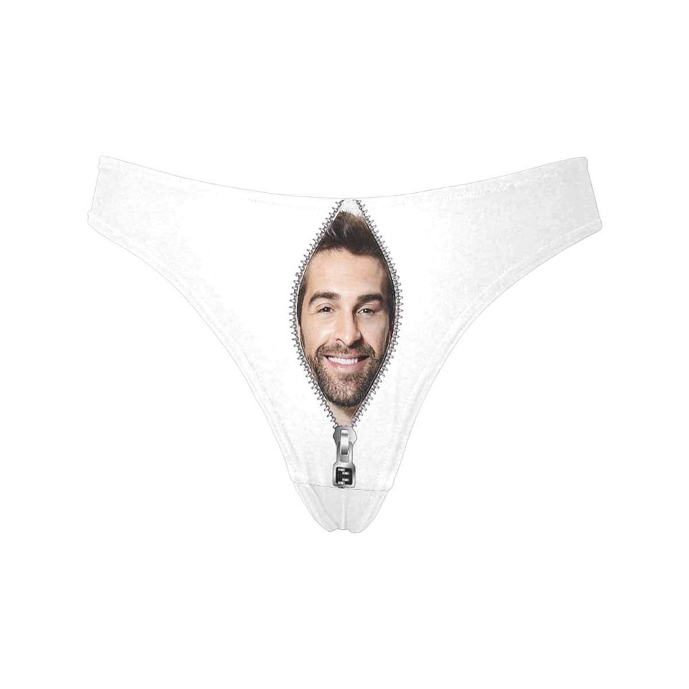 Custom Personalized Photo Printed Face Husband Boyfriend Face White Novelty Women's Thong G-Strings Briefs Shorts XXL
