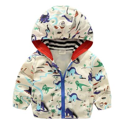 Banibear Toddler Kids Boys Cute Dinosaur Lightweight Hooded Jacket Coat Casual Windproof Windbreakers, Beige, Size 3T = Tag 110