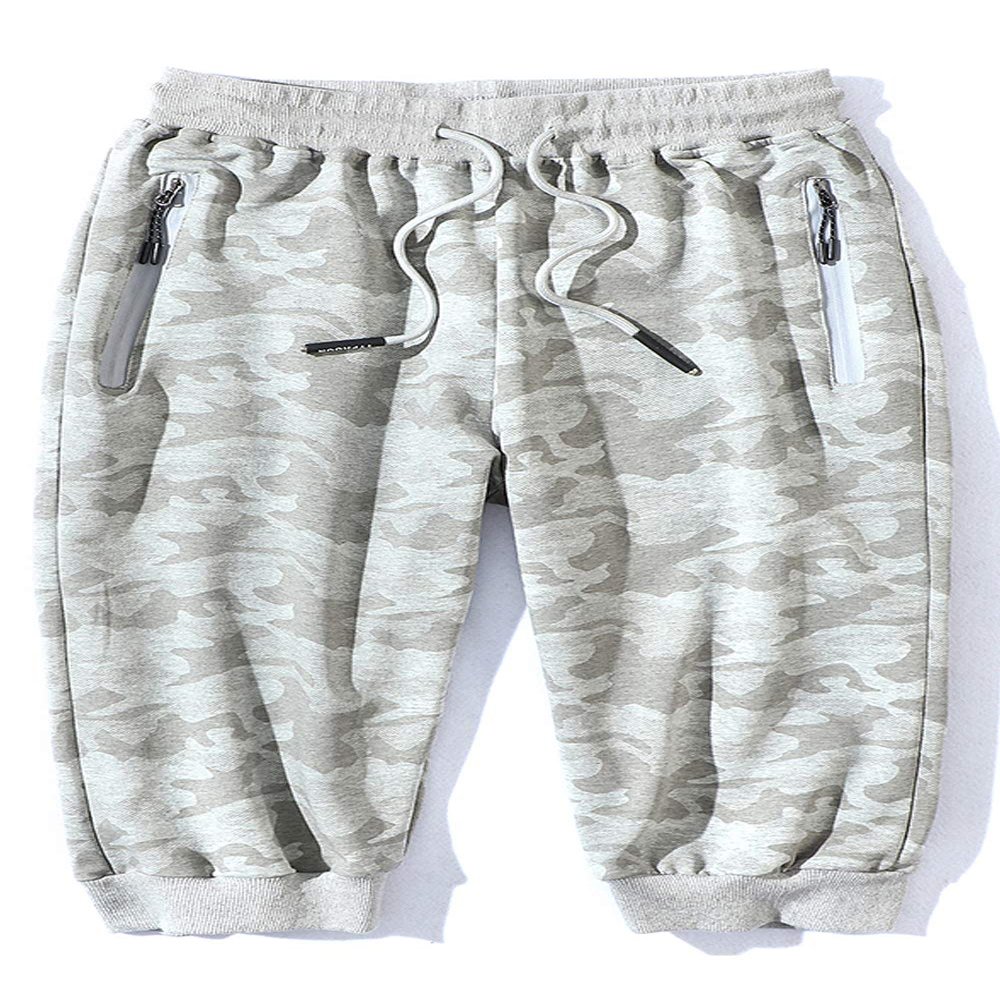 Mr.Stream Men's Lounge Printed Capri 3/4 Cropped Camouflage Cotton Casual Board Basketball Shorts 6XL Gray