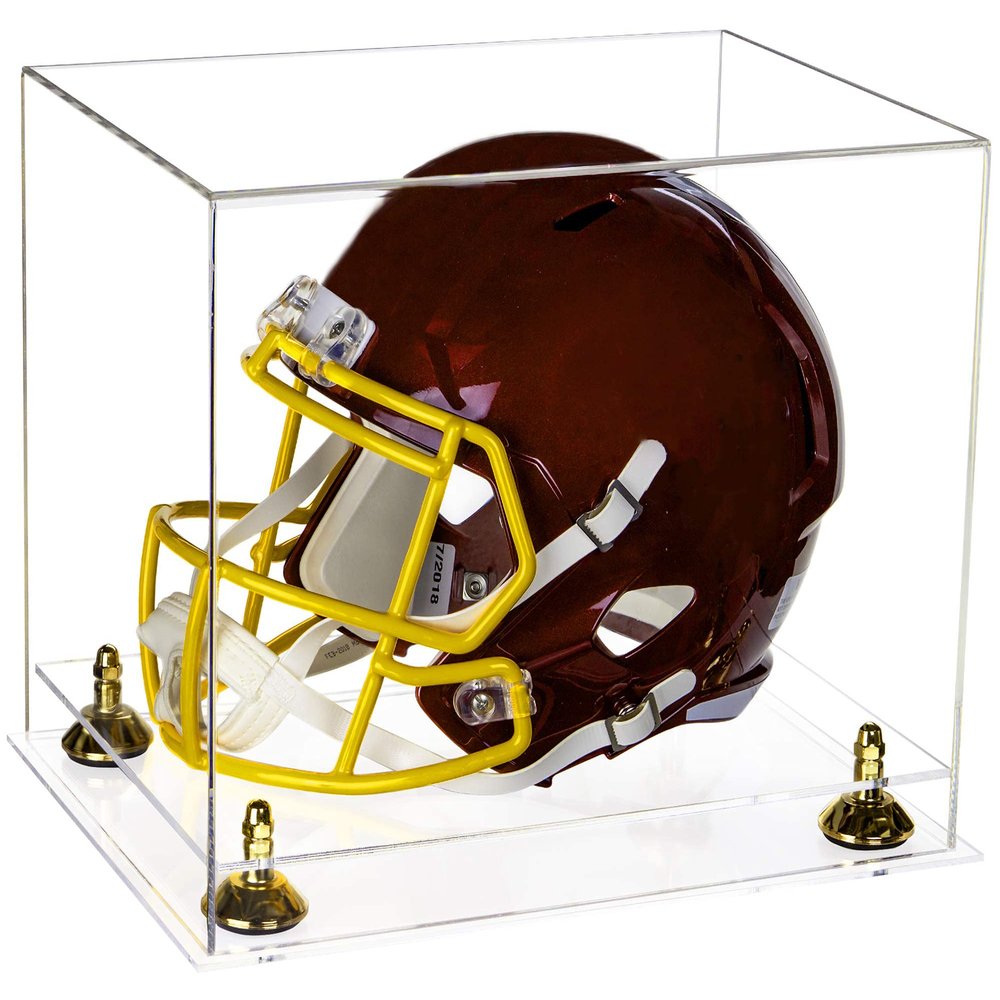 Acrylic Display Case for Full Size Football Helmet Premium Football Display Case with Clear Base & Gold Risers Protects Sports Memorabilia & Collectibles, Dimension 14.5" L x 11" W x 12" H(A002-GR)