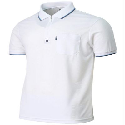 BCPOLO Mens Quarter Zip Up Polo Shirt Short Sleeves Zip Athletic Golf Polo Shirt White-S