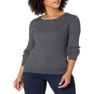 Amazon Essentials Women's Lightweight Long-Sleeve Cable Crewneck Sweater (Available in Plus Size), Charcoal Heather, X-Small