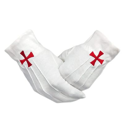JYGCOIN Knights Templar Red Cross White Cotton Freemasons Masonic Gloves Large