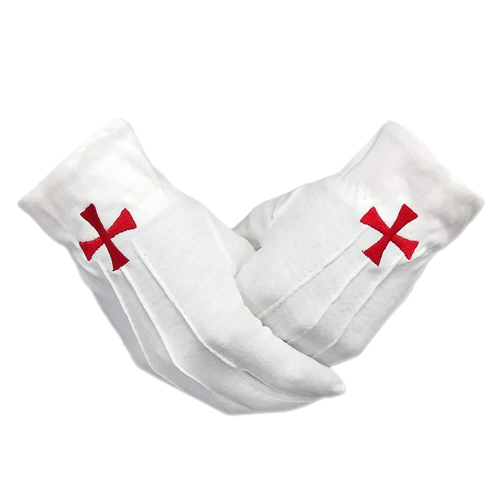 JYGCOIN Knights Templar Red Cross White Cotton Freemasons Masonic Gloves Large