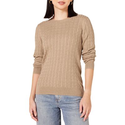 Amazon Essentials Women's Lightweight Long-Sleeve Cable Crewneck Sweater (Available in Plus Size), Camel Heather, XX-Large