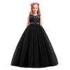Big Girls Tulle Lace Princess Bowknot Dress Flower Girl Wedding Communion Evening Birthday Party Dress Black 4 Years view 1