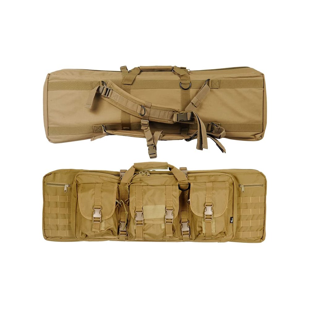 Lancer Tactical 600 Denier Polyester Double Carbine Soft Case Accessory Pouches MOLLE Webbing Secondary Gun Compartment Quick Detach Buckles Inner Storage Backpack Straps (Tan)