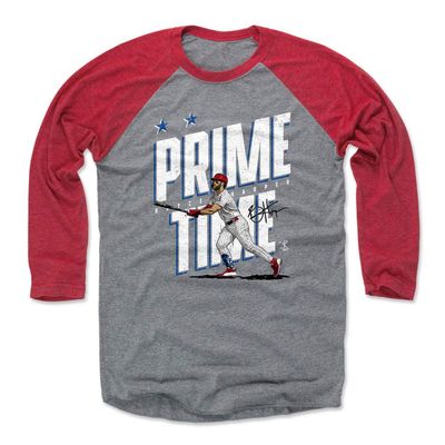 500 LEVEL Bryce Harper 3/4 Sleeve T-Shirt (Baseball Tee, XXX-Large, Red/Heather Gray) - Bryce Harper Prime Time W WHT