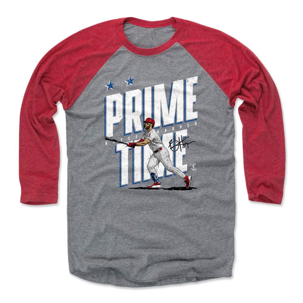 500 LEVEL Bryce Harper 3/4 Sleeve T-Shirt (Baseball Tee, XXX-Large, Red/Heather Gray) - Bryce Harper Prime Time W WHT