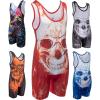 KO Sports Gear Unisex Wrestling Singlet for Adult Wrestlers - Wrestling Singlet for Men & Women - Bold Durable Uniform, Stretchy Breathable Material - Red Skull, Adult Medium view 1