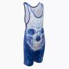 KO Sports Gear Unisex Wrestling Singlet for Adult Wrestlers - Wrestling Singlet for Men & Women - Bold Durable Uniform, Stretchy Breathable Material - Blue Skull, Adult Large view 2