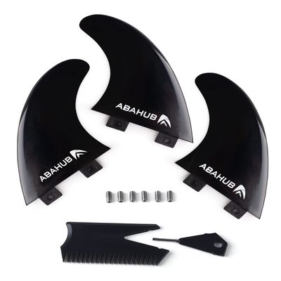 Abahub Surfboard Thruster Fins Set, Compatible with FCS Style Fin Box, Fiberglass Reinforced G5 Surf Fin for Surf Boards, Surfing Longboard, Shortboard, Comes with Screws, Wax Comb and Key, Black