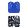 dPois Kids Girls 2 Pieces Dance Outfit Raceback Crop Tank Sport Bra and Sport Shorts Letter Printed Boyshorts Set Blue&Black 10-12 view 2