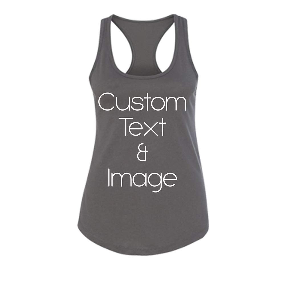 Just Customized Racer Back Tank for Ladies/Women Personalized with Your Photo and Text (Dark Grey, Medium)