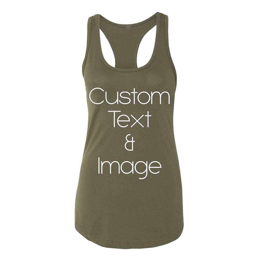 Just Customized Racer Back Tank for Ladies/Women Personalized with Your Photo and Text (Military Green, Large)