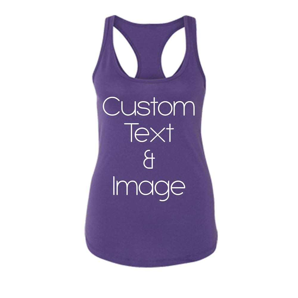 Just Customized Racer Back Tank for Ladies/Women Personalized with Your Photo and Text (Purple Rush, Medium)