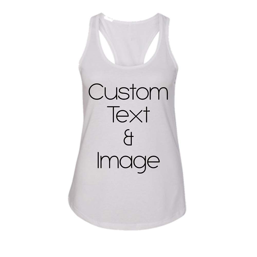 Just Customized Racer Back Tank for Ladies/Women Personalized with Your Photo and Text (White, Medium)