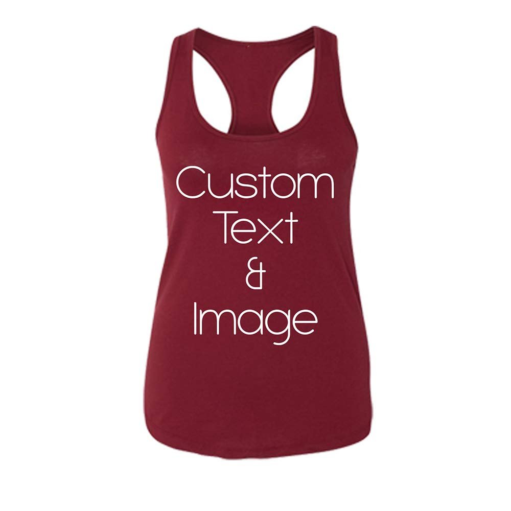 Just Customized Racer Back Tank for Ladies/Women Personalized with Your Photo and Text (Maroon, Medium)