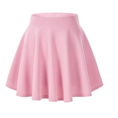 Afibi Casual Mini Stretch Waist Flared Plain Pleated Skater Skirt (X-Small, Pink)