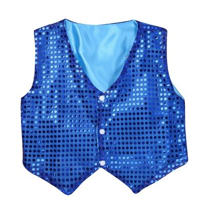 FEESHOW Kids Big Boys Shiny Sequined Shirt Vest Waistcoat Jacket for Wedding Prom Dance Performance Costume Blue Vest 7-8