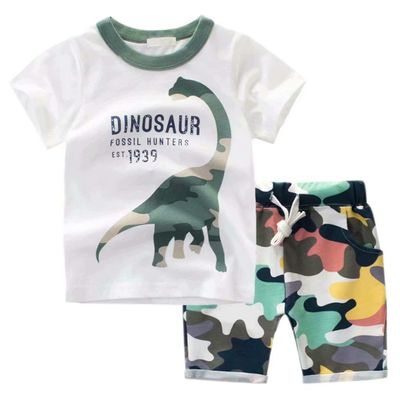Toddler Baby Boys Dinosaur Printed Short Sleeve Tees and Shorts Pants Set Two Pieces Clothing Outfit, Camo, Size 2-3 Years (Tag100)