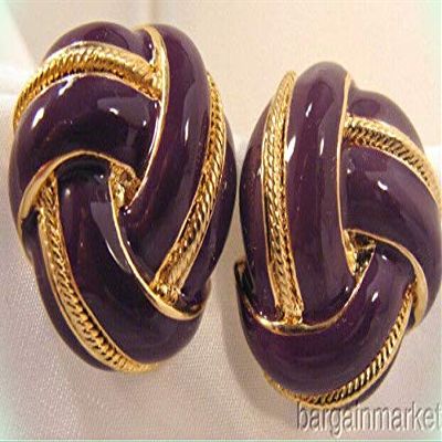 Bright Enamel Gold Accent Purple Knot Clip On Fashion Earrings For Women