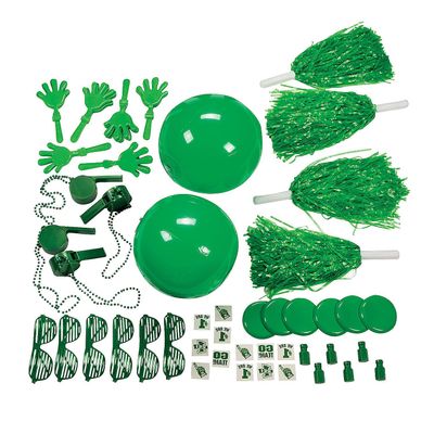 Fun Express Green School Spirit Assortment - Bulk 50 Piece Set - Hand clappers, Whistles, megaphones, pom-poms and More - School Spirit Supplies