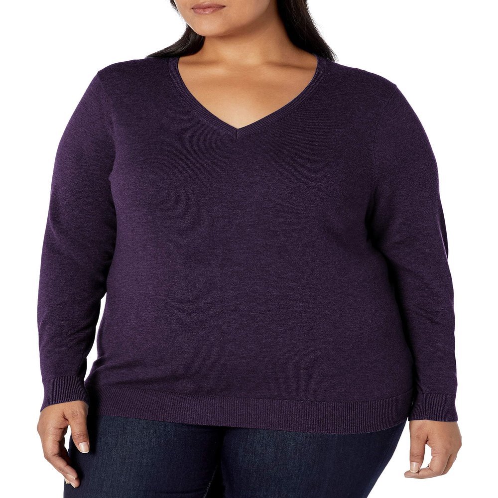 Amazon Essentials Women's Regular-Fit Lightweight Long-Sleeve V-Neck Sweater (Available in Plus Size), Dark Purple, 2X