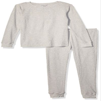 Amazon Essentials Women's Slim-Fit Cotton Waffle Knit Long-Sleeve Thermal Pajama Set, Heather Grey, Small