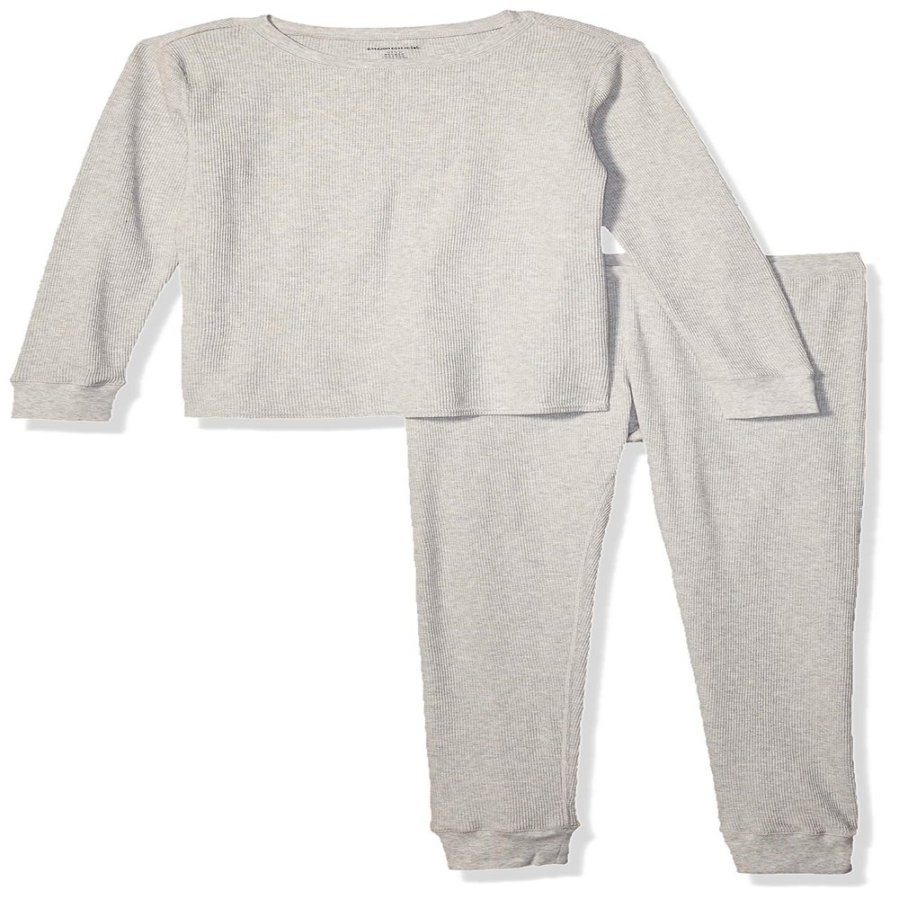 Amazon Essentials Women's Slim-Fit Cotton Waffle Knit Long-Sleeve Thermal Pajama Set, Heather Grey, Small