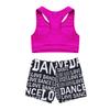 dPois Kids Girls 2 Pieces Dance Outfit Raceback Crop Tank Sport Bra and Sport Shorts Letter Printed Boyshorts Set Rose&Black 3-4 view 4