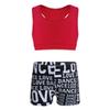 dPois Kids Girls 2 Pieces Dance Outfit Raceback Crop Tank Sport Bra and Sport Shorts Letter Printed Boyshorts Set Red 3-4 view 1