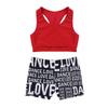 dPois Kids Girls 2 Pieces Dance Outfit Raceback Crop Tank Sport Bra and Sport Shorts Letter Printed Boyshorts Set Red 3-4 view 3