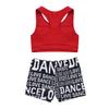 dPois Kids Girls 2 Pieces Dance Outfit Raceback Crop Tank Sport Bra and Sport Shorts Letter Printed Boyshorts Set Red 3-4 view 4