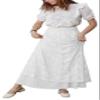 CHARTOU Womens Elegant Floral Lace Elastic High Waist Pleated Maxi Long Beach Skirts (X-Small, White) view 3