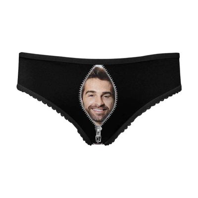 Custom Face Zipper Classic Black High-Cut Brief Panty Underwear for Women Girlfriend M